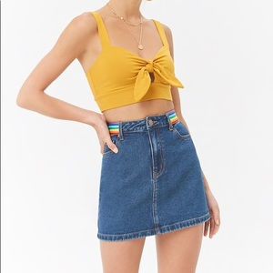 rainbow- trim denim skirt